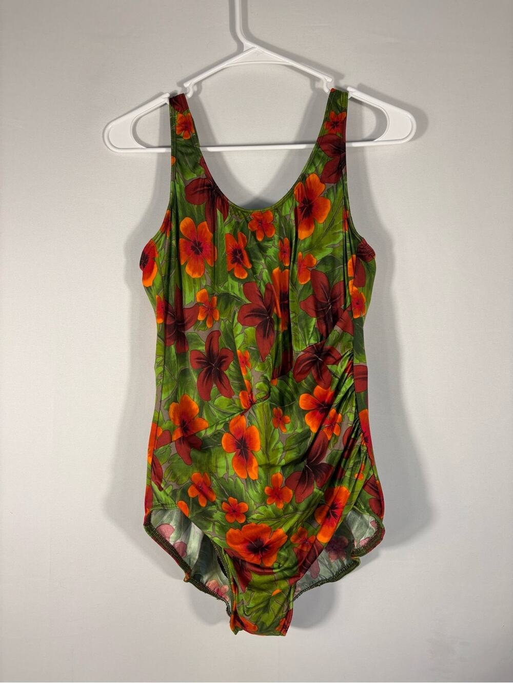 Lands’ End Floral One Piece Swimsuit Tropical Ruched Tummy Control Size 18 1231